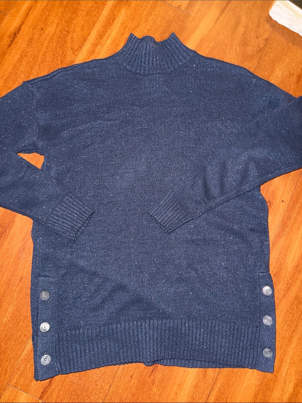 LC Lauren Conrad Navy sparkle Turtle neck sweater with side button S- XS